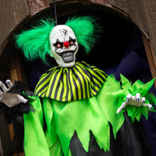 Hanging Animated Green & Black Clown Halloween Decoration 4 Ft. picture