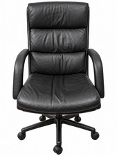 Vintage 1999 Black Genuine Leather Executive Office Chair High Back Swivel picture