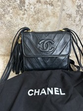 Chanel Vintage Chevron Tassel Mini Bag Flap Crossbody Black Lambskin Square picture