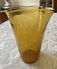 Vintage Blenko Amber Crackle Glass Vase C404S? Ruffled Handkerchief 9” H x 6” W picture