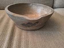 19TH CENTURY SHENANDOAH VALLEY GRAY STONEWARE MILK PAN CROCK LOVINGLY REPAIRED  picture