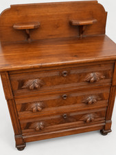 Antique Traditional Wood Dresser Chest of Drawers 4-Drawer Carved Leaf Pulls picture