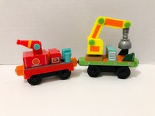Chuggington Wooden Railway Fire Wagon & Crane Car Lot  picture