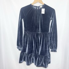 NWT J. Crew Crewcuts Tiered Velvet Dress Blue Long Sleeve Girls Size Large picture