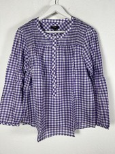 J.Crew Women Smocked Popover Top in Crinkle Gingham Purple White XL AS429 New picture
