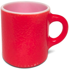 VTG Hazel-Atlas Cherry Red Orange Peel Textured Milk Glass Mug 3.25