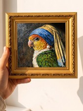 Parrot , Pearl Earring Pet Portrait Original Oil Painting Custom from your photo picture