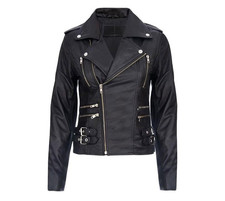 Ladies Black Retro 100% Nappa Real Leather Biker Jacket Soft Multi Zip Coat picture