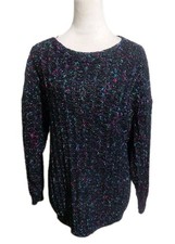 Black Confetti Knit Sweater Pink Blue Authentic Forenza Sportswear SZ Small VTG picture