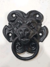Vintage Cast Iron Lion Head Face Door Knocker Handle Knob Pull Drop Ring 5” Wide picture