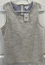 NWT J.Crew Tweed Scallop Trim Sleeveless Top Women’s XS Ivory/Light Blue picture