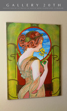 STUNNING VTG ALPHONSE MUCHA OIL PAINTING ORIG RECREATION LA PRIMAVERE ART MCM picture