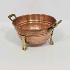 Vintage 3 Legged Small Copper Strainer/Colander Brass Clawed Feet,  Brass Handle picture