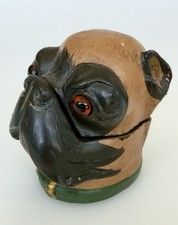 Antique cast metal bull dog inkwell hand painted picture