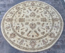 6x6 ft Turkish Geometric Ziegler Oriental Round Hand Knotted Afghan Tribal Rug picture