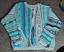 Coogi Australia Vintage Ocean Blues Sea Mist Whites 3D Knit Sweater 2XL Hip Hop  picture