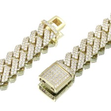 12mm Iced CZ Out Cuban Link Chain 14K/White Gold Stainless Steel Hip Hop Jewelry picture