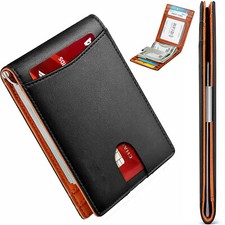 Cartera De Cuero Genuino Billetera Plegable Para Hombre Moda Casual Bloqueo RFID picture