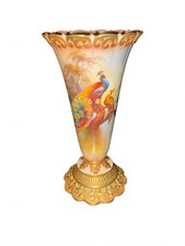 RARE ROYAL WORCESTER PEACOCK VASE — SIGNED F.J. BRAY — Pattern 706 picture