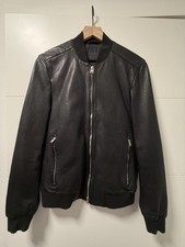 AllSaints Niko Black Leather Bomber Jacket Size XS picture