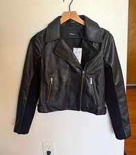 Theory New  Authentic Leather Women’s Black Jacket Zip Closure Long Sleeve Sz S picture