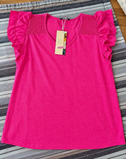 DOOKOTO Girls Pink Solid V-Neck Ruffle Accent Pullover Blouse, Size S picture