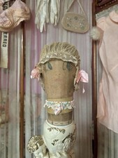 Antique Lace & Silk Ribbon Bed Cap, Blush Pink & Ivory 22” picture