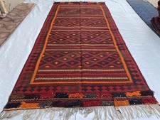 Vintage Kilim Rug 4'8x9'10ft Burgundy Red Tribal Diamond Flatweave Boho Area Rug picture