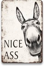 Nice Ass Donkey Funny Metal Tin Sign Vintage Bathroom Farmhouse Wall Decor 8x12 picture