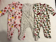 Carter's Old Navy Chick Pea 3pc 6-9M Footed Fleece Zip Floral Sleepers picture