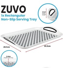 Zuvo Anti-Slip Food Serving Tray with Handles (Set of 2)BPA-Free Plastic (White) picture