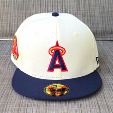 New Era 59FIFTY Los Angeles Angels MLB Fitted Cap Hat White/Blue Size 7  3/8 picture