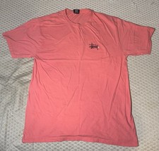Stussy Men's Pink Logo Graphic Print Crew Neck T-Shirt L Cotton Jersey picture