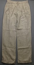 Vtg Eddie Bauer Linen Pants Mens 33x34 Tan Pleated 90s Y2k Cuffed Chino picture