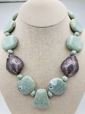 Vintage Heather Outlaw design sterling silver fish ceramic bead Necklace 19