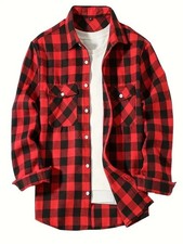 Mens Flannel Plaid Shirt Long Sleeve Button Down Casual Business Cotton Top picture