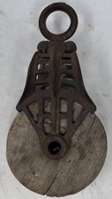 ANTIQUE  CAST  IRON WOODEN WHEEL BARN PULLEY BLOCK TACKLE NUMBERS H222 H221 picture