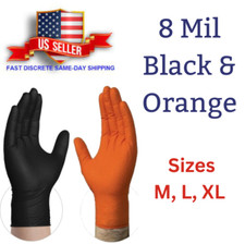 Black/Orange Nitrile Disposable Gloves 8 Mil Raised Diamond Texture | Fast Ship picture