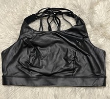 Torrid Active Sports Bra Size 1 Black Pleather Wireless Pullover Strappy Back picture