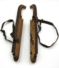 ANTIQUE DENMARK ICE SKATES BY J. NOOITGEDAGT & ZN.1JST (WOOD, STEEL & LEATHER) picture