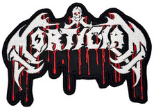 MORTICIAN LOGO RED & WHITE (shaped border) EMBROIDERED PATCH picture