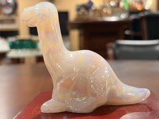 Vintage Fenton Rosalene Pink Opaline Glass Dinosaur Figurine Iridescent MOP 3.5