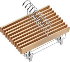 20pcs Wooden Pants Hangers Solid Pants Hanger with Adjustable Clips 14 Inch Natu picture