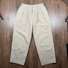Vtg J.Crew Pleated Chino Pants Mens 30 (29x26) Khaki Cotton Button Fly USA Made picture