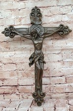 Handcrafted Signed Original Wall mount Jesus on Cross Bronze Sculpture Deal NR picture