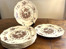MASON’S IRONSTONE CHINA - Rare Set of 8 - Watteau Brown Dinner Plates -NEAR MINT picture