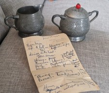 Pewter Jug & Sugar bowl set. Chinese Swatow. Rare Antique, Chong Xiang Mark. picture