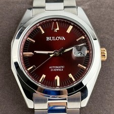 Bulova Surveyor Automatic Watch 39mm Red Dial Stainless Steel Men's Watch 98B422 picture