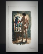 Original Watercolor Painting Male Figure Portrait Book Page  (5.5 × 8.5 inches) picture