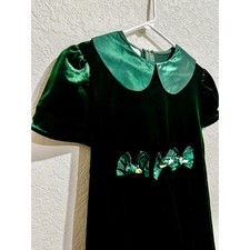 Vintage Bonnie Jean Girls 18 Green Velvet Christmas Dress Peter Pan Collar USA picture